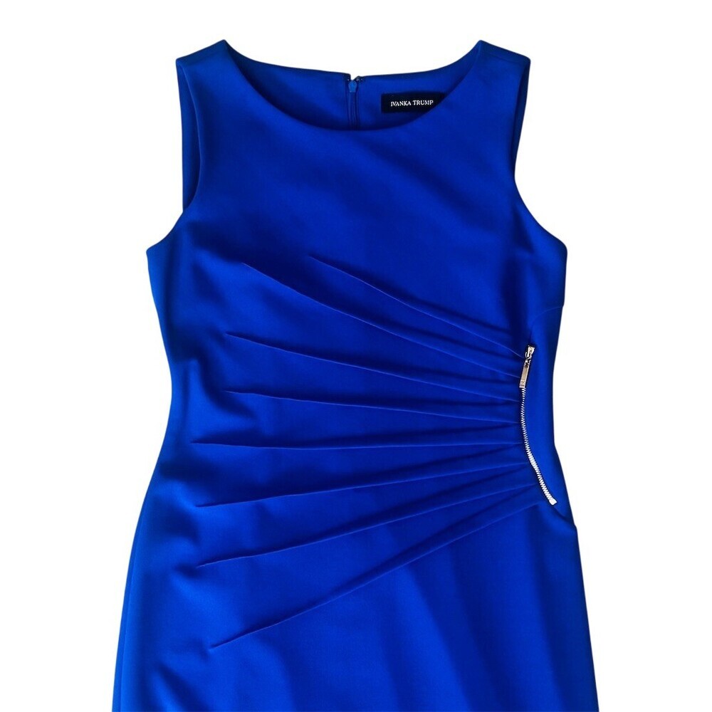 Ivanka Trump Dress Womens 6 Blue Sleeveless Sheath Ruched Knee Length - Picture 5 of 8